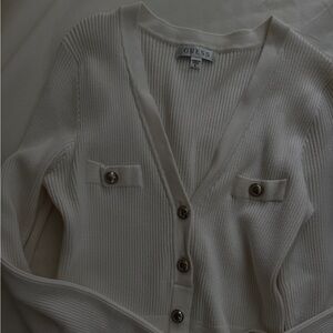Cream Ribbed Cardigan with Button Details